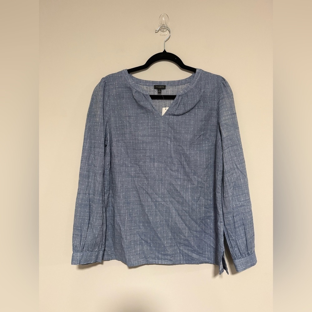 Talbots Blue Long Sleeve Peasant Top Size Small NWT Coastal Boho Cottagecore